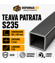 Teava patrata 90 x 90 x 5 mm, 6 metri